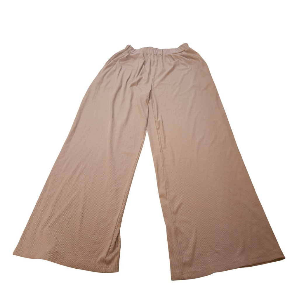 Cider Womens Pants Wide Leg Trousers Ribbed High Waist Beige Casual Medium